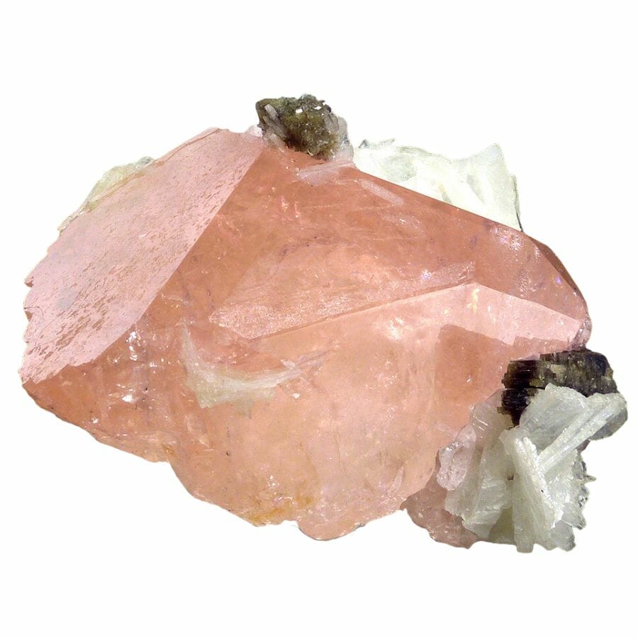 rough morganite with lepidolite and albite