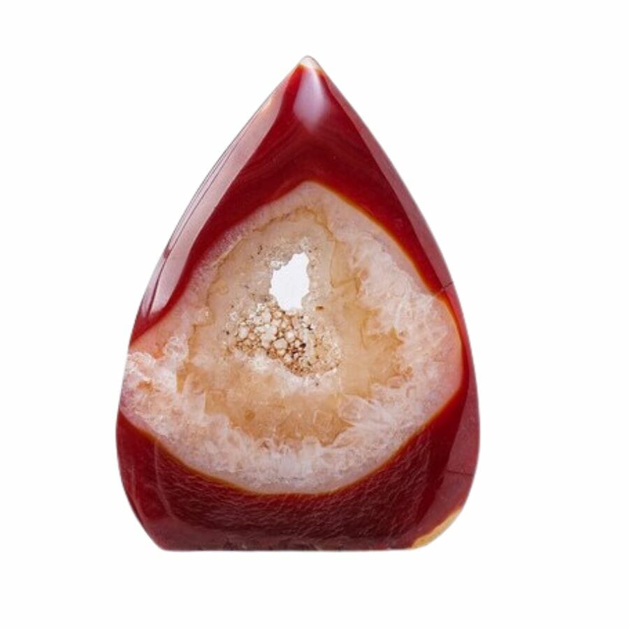 flame-shaped red agate ornament with white center