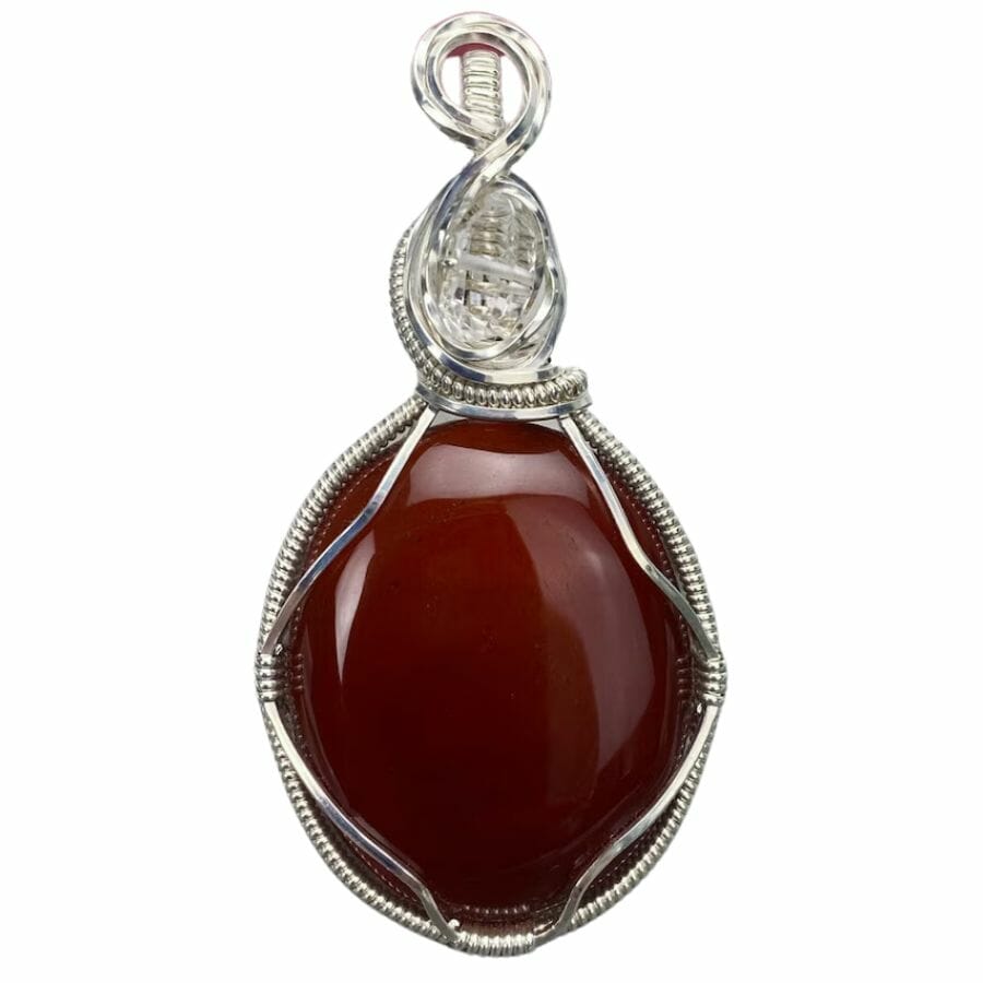 deep red agate pendant in silver