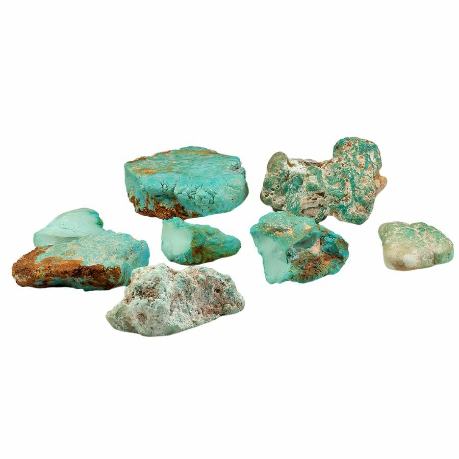 loose turquoise stones with varying hues and colored veins