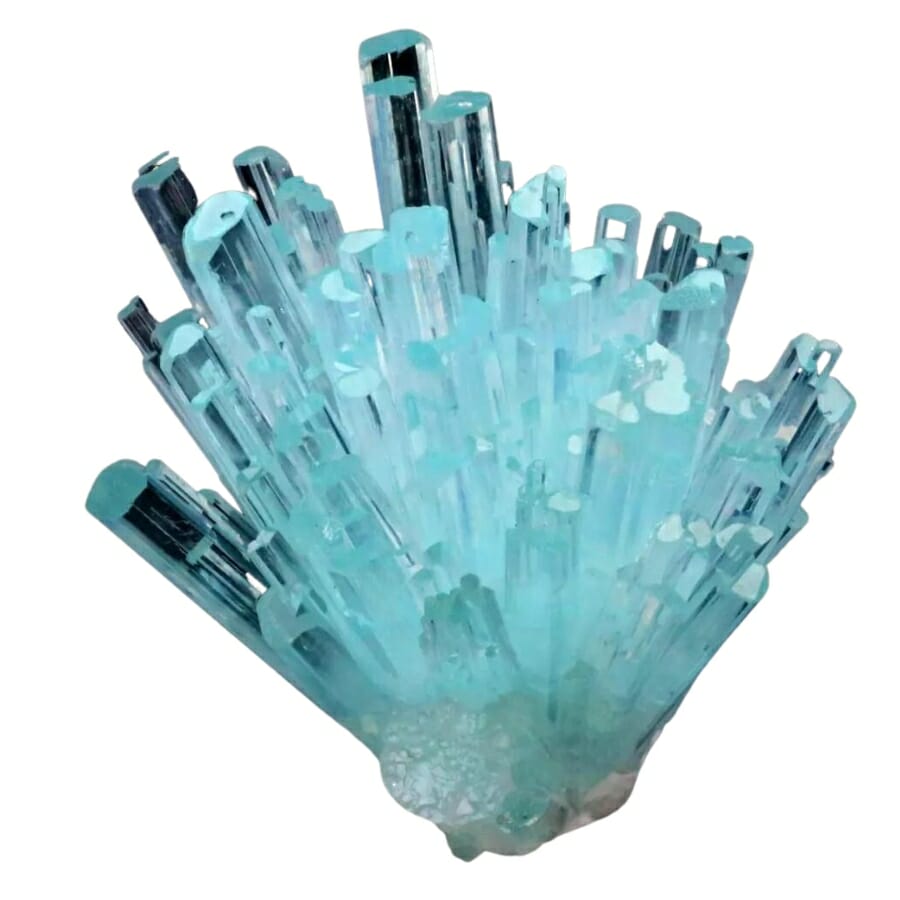 A majestic fan-like formation of aquamarine cluster crystal towers