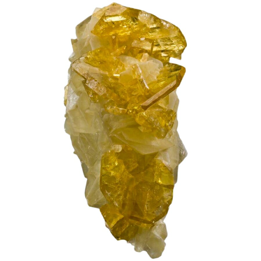 Yellow clear barite crystals intertwined with yellow calcite