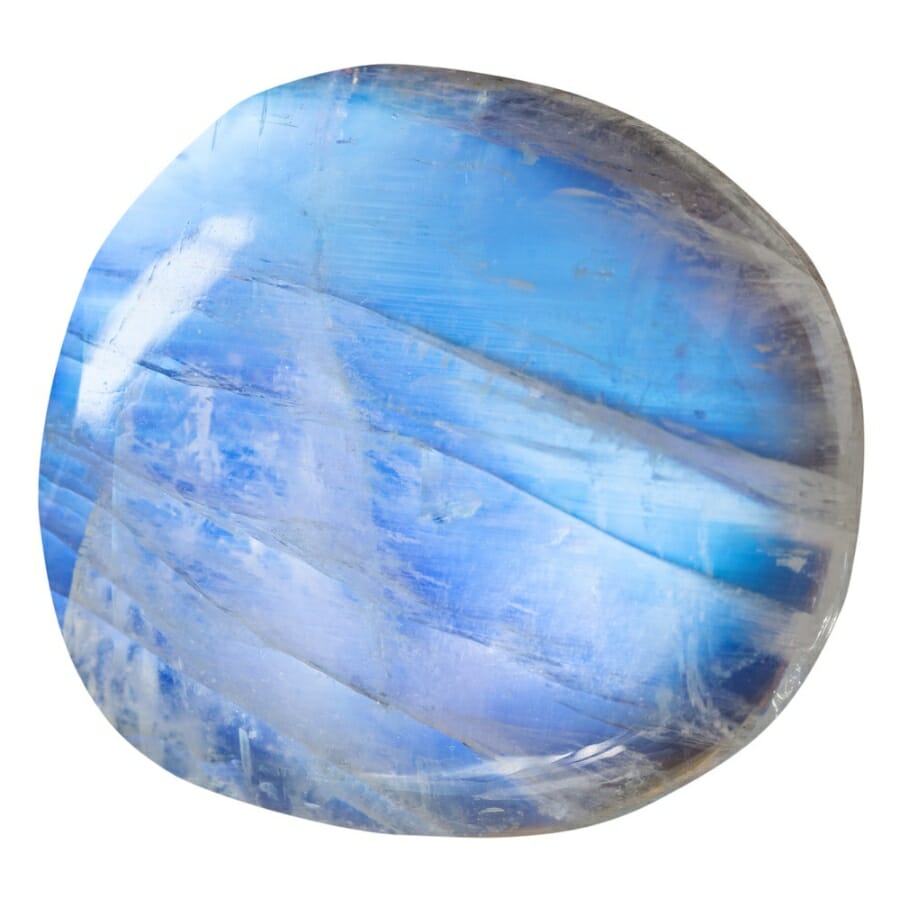 A stunning blue moonstone cabochon gemstone