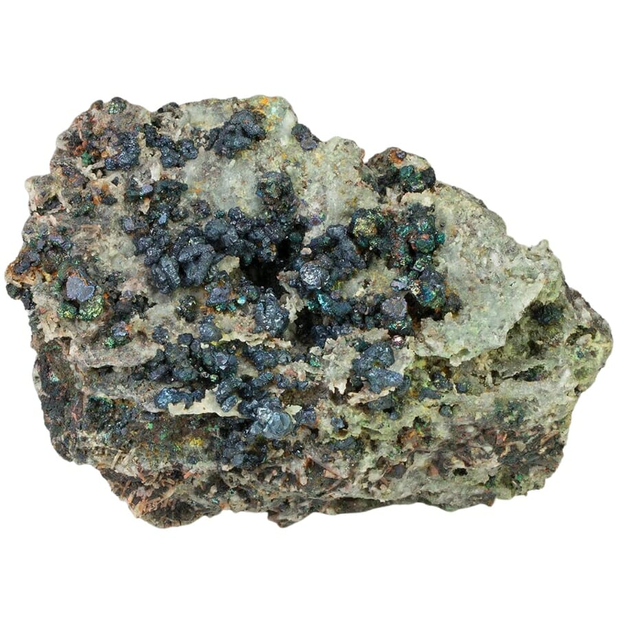 Bornite displaying iridescent colors of blue, purple, and green