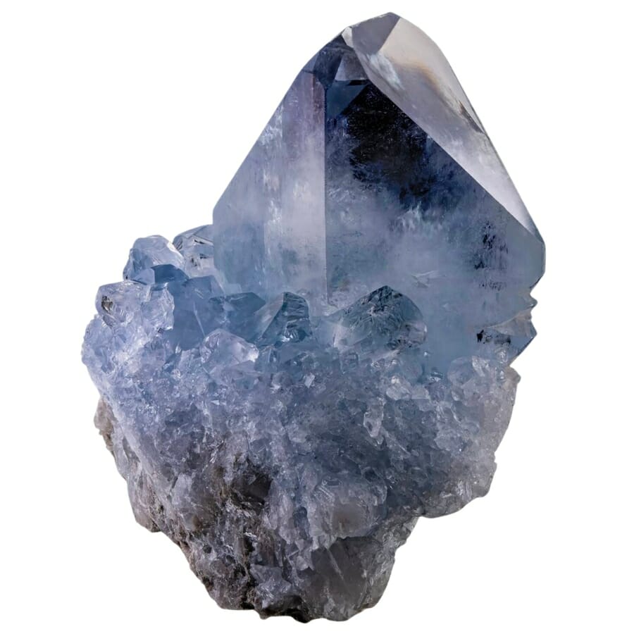 Bluish gray celestite crystal grown in a geode