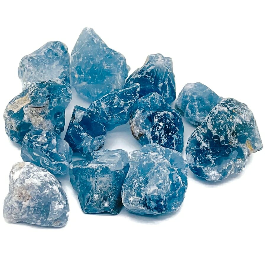 Rough specimens of grayish blue celestite