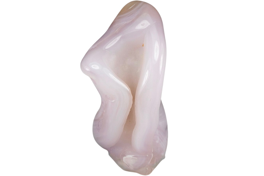 A curved, light pink chalcedony