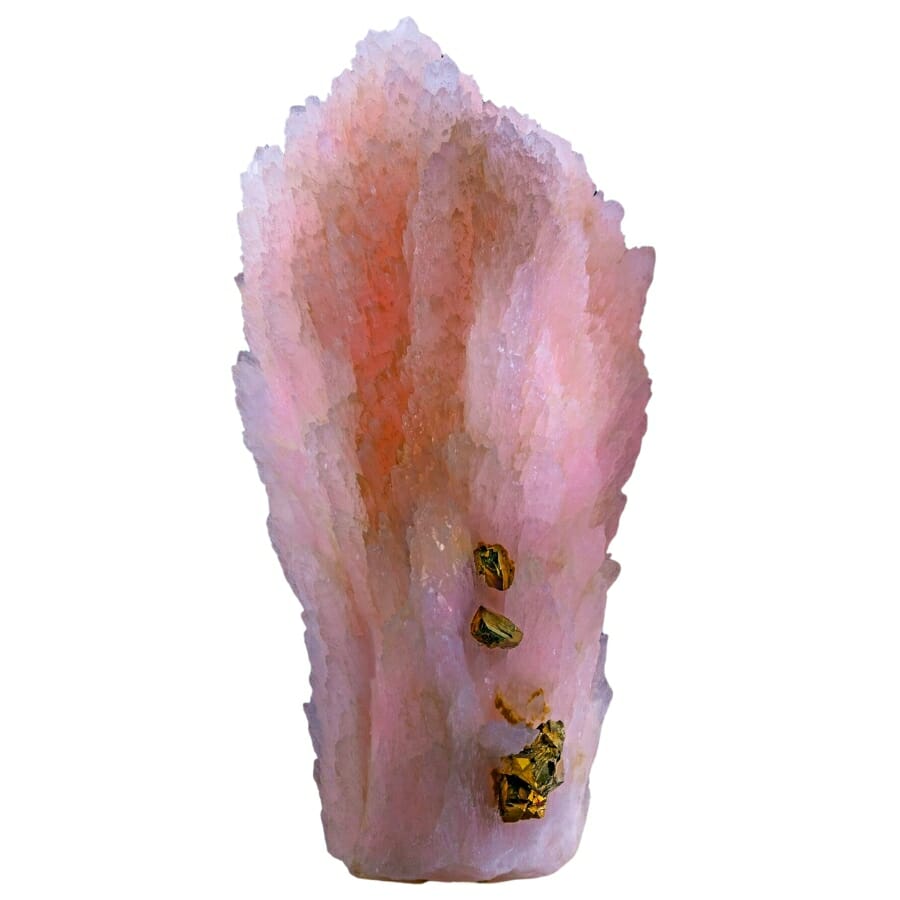 Pink Manganoan calcite with golden chalcopyrite