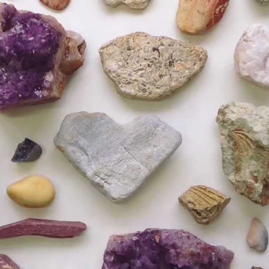Different rocks and minerals with different structures and crystal formations