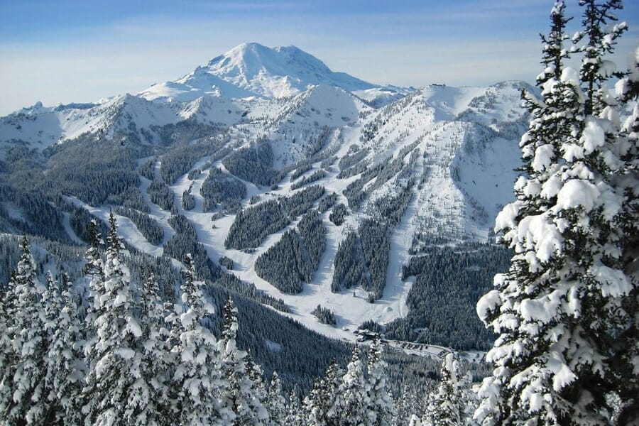 The Crystal Mountains filled with snow during winter time
