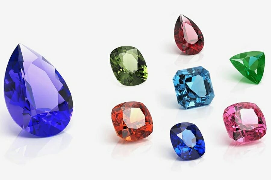 Different colors of tanzanite crystals