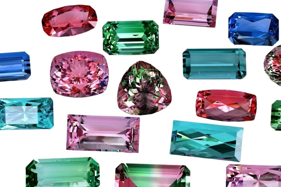 A stunning collection of different polished and cut tourmaline crystals