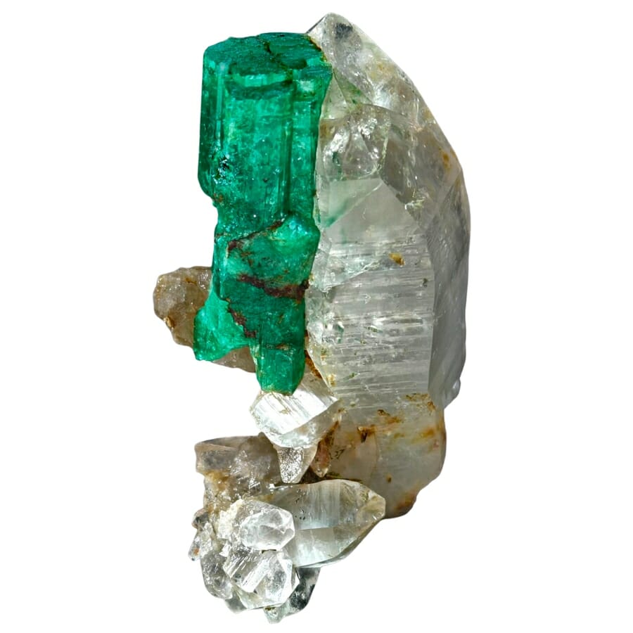 Stunning deep green emerald grown on quartz