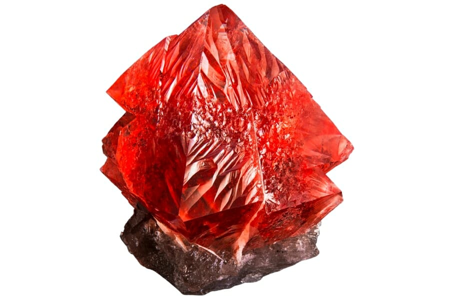 Spectacular red fluorite on smoky quartz