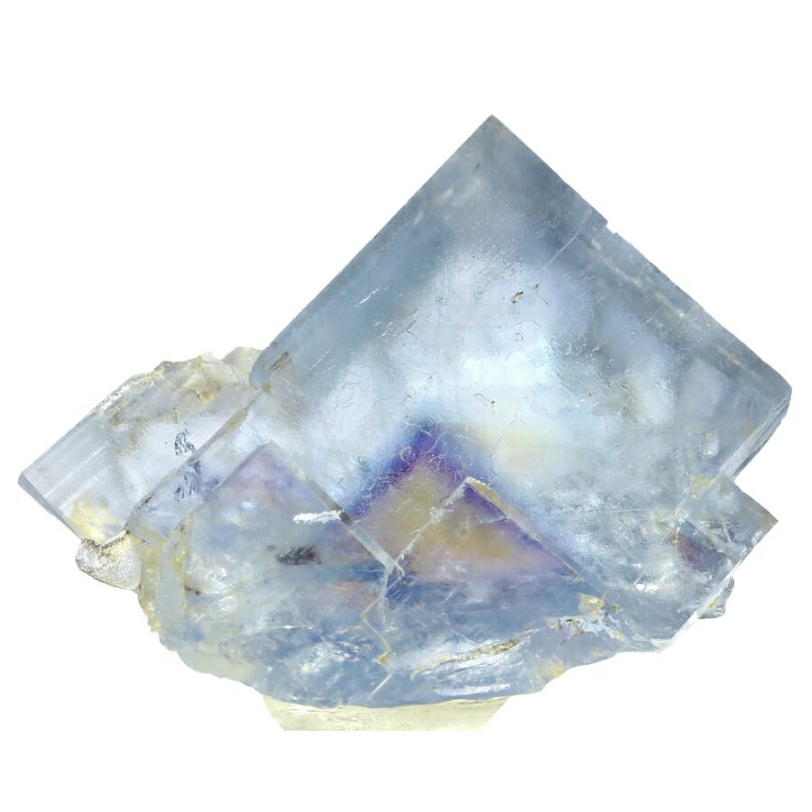 An elegant fluorite specimen with hues of blue, purple, and yellow.