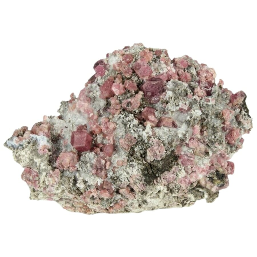 Beautiful pinkish garnet crystals scattered all around another mineral