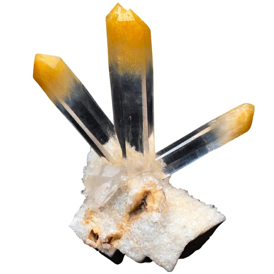 Clear quartz with vibrant canary yellow halloysite inclusions
