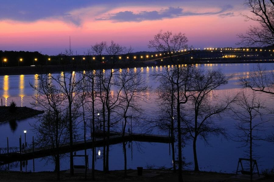 view of a lake in Hardin County during the evening