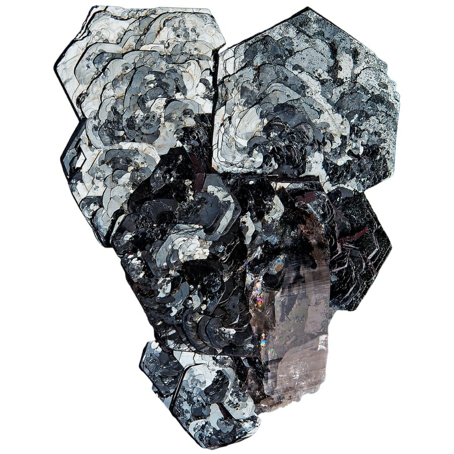 Intricately-shaped shiny black and silvery hematite specimen