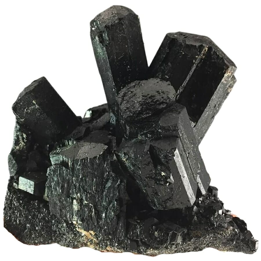 Black hornblende mineral cluster