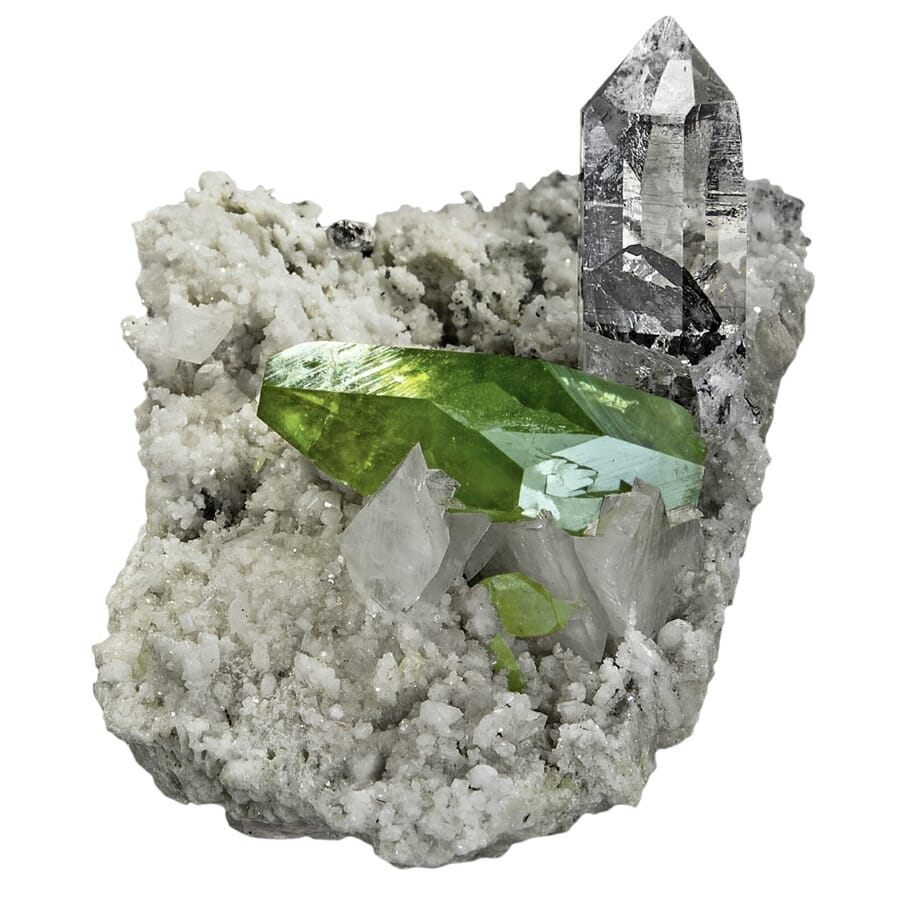 A mesmerizing combination of Ilmenite with titanite and quartz crystals attached to it