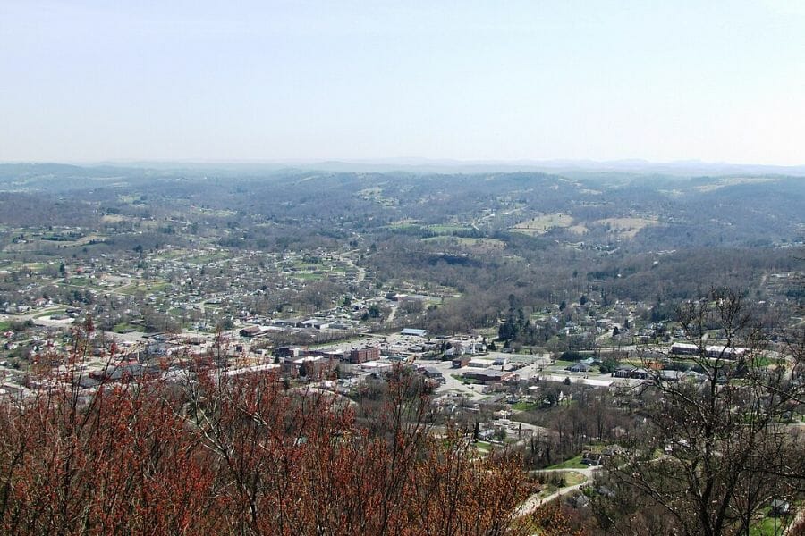 aerial view of the town of LaFollette, Tennessee