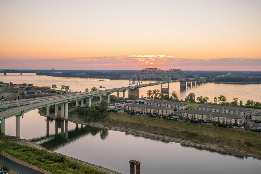 concrete bridge crossing the Mississippi River