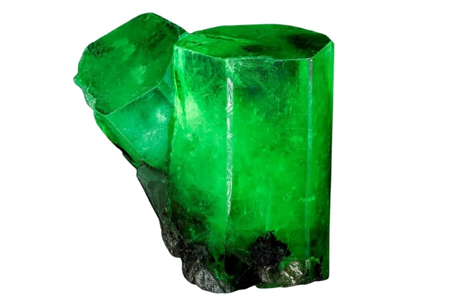 A brilliant green emerald that has a unique and fascinating structure