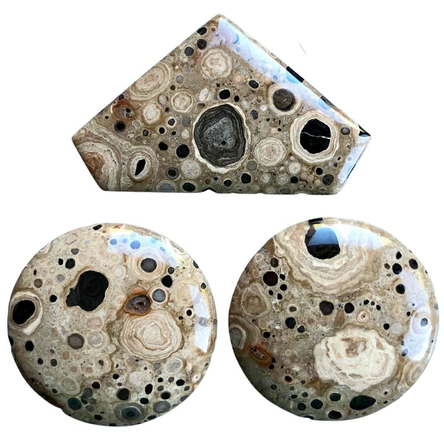 Polished round and triangular-shaped oolites