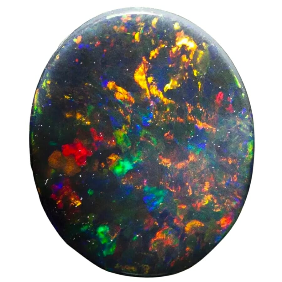 Black oval-shaped opal with a rainbow of colors