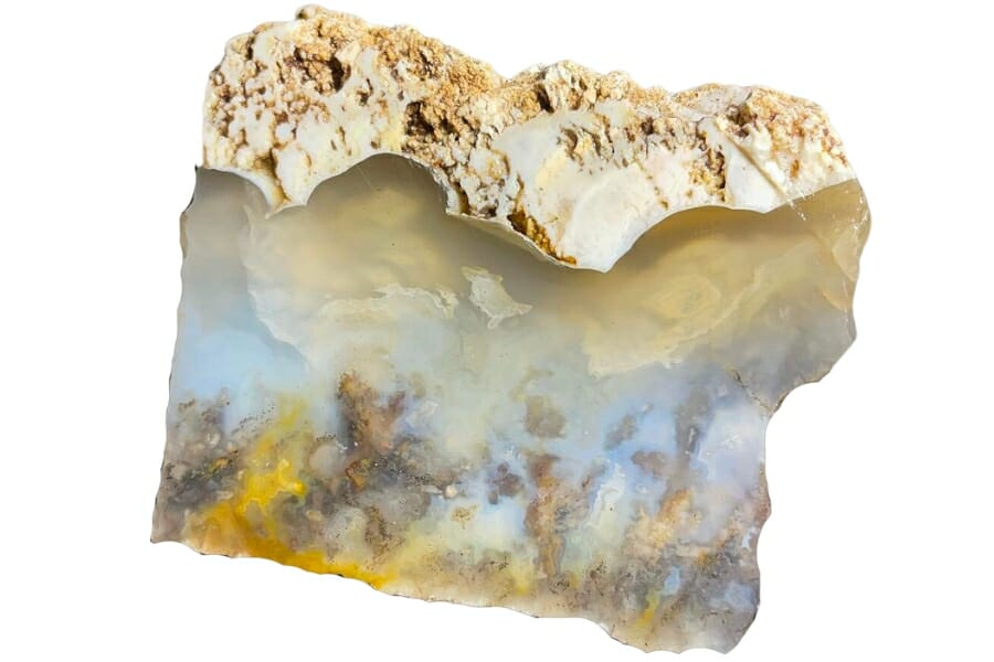 Close-up look at the feathery details of a plume agate