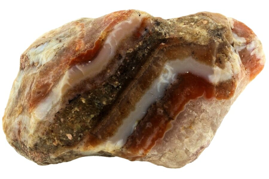 A stunning banded polished agate with different hues of orange and brown