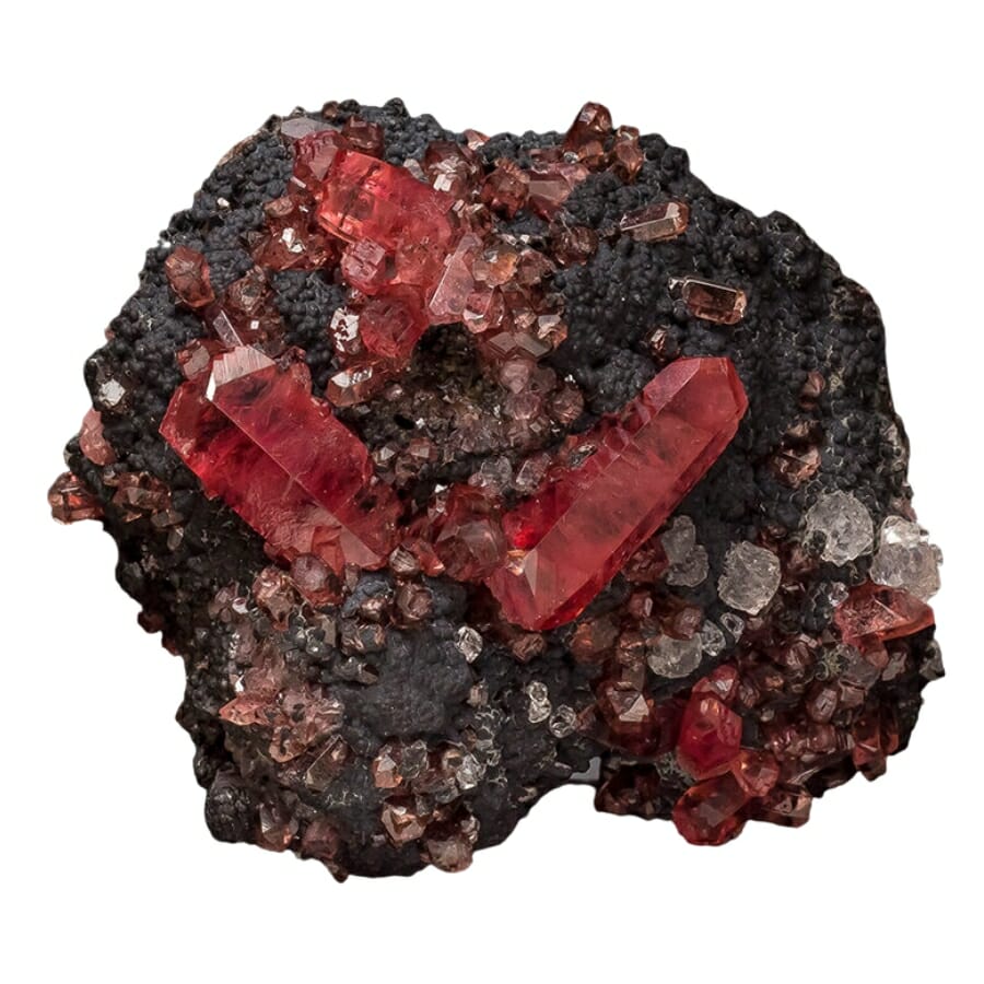 A brilliant rhodochrosite specimen mixed in another kind of mineral
