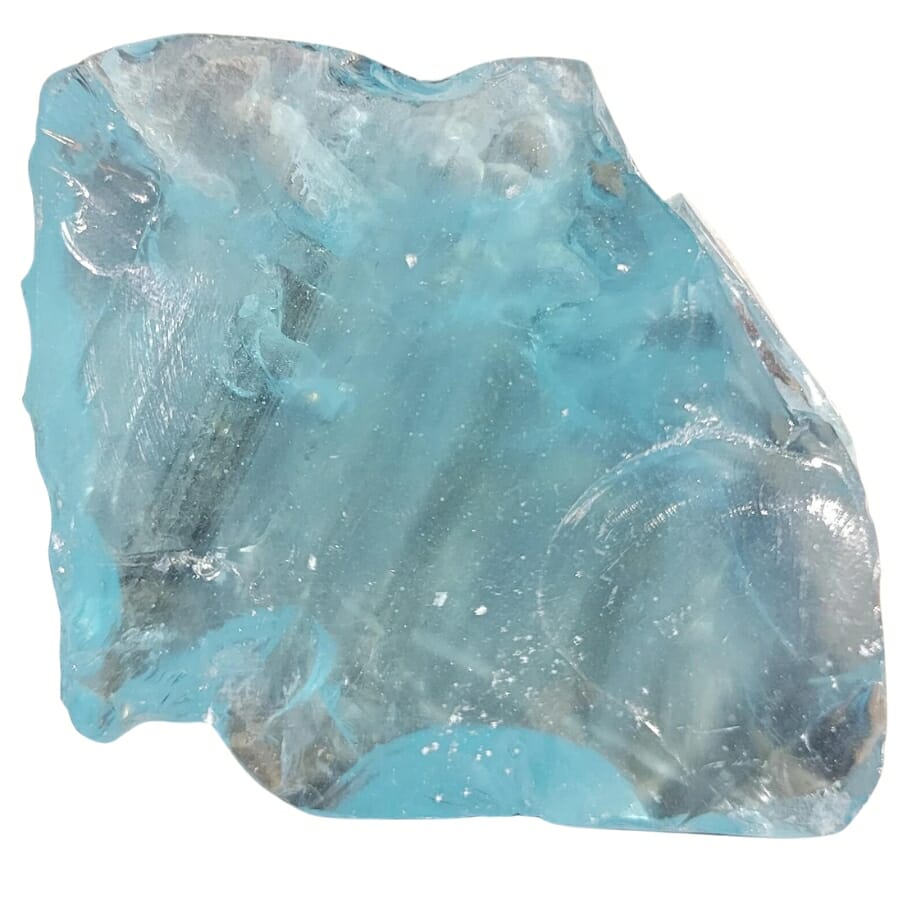 Rough aqua blue banded Andara crystal with gray and white stripes