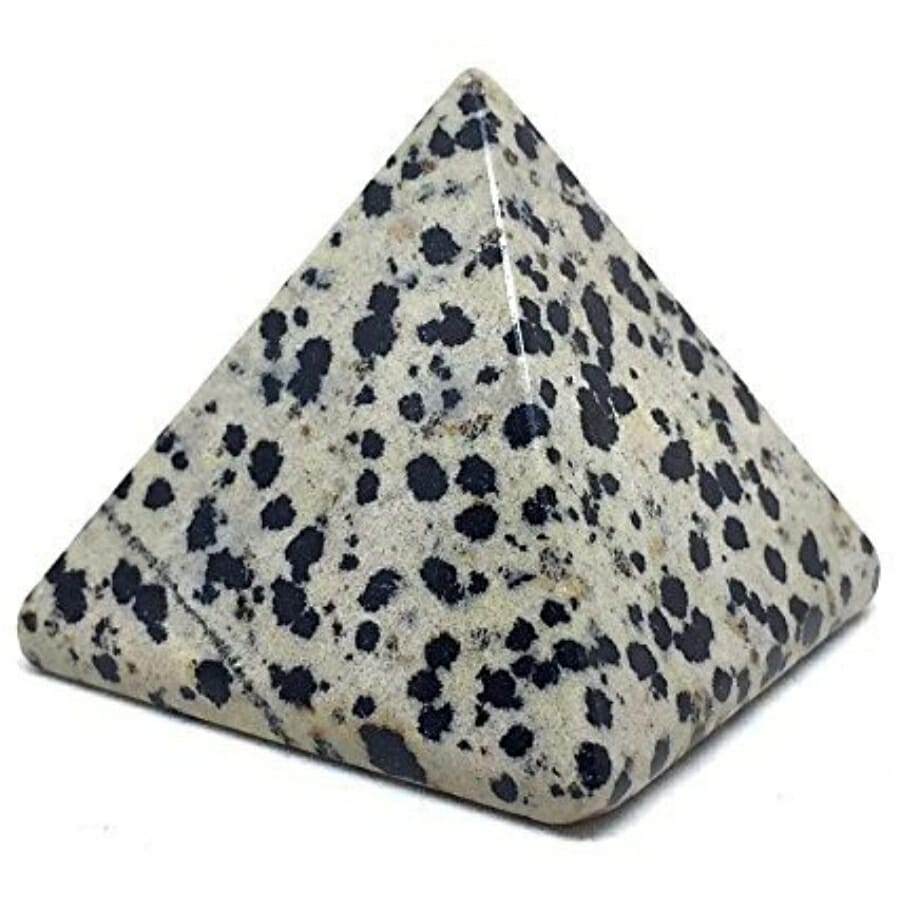 Dalmatian stone polished and cut into a pyramid shape