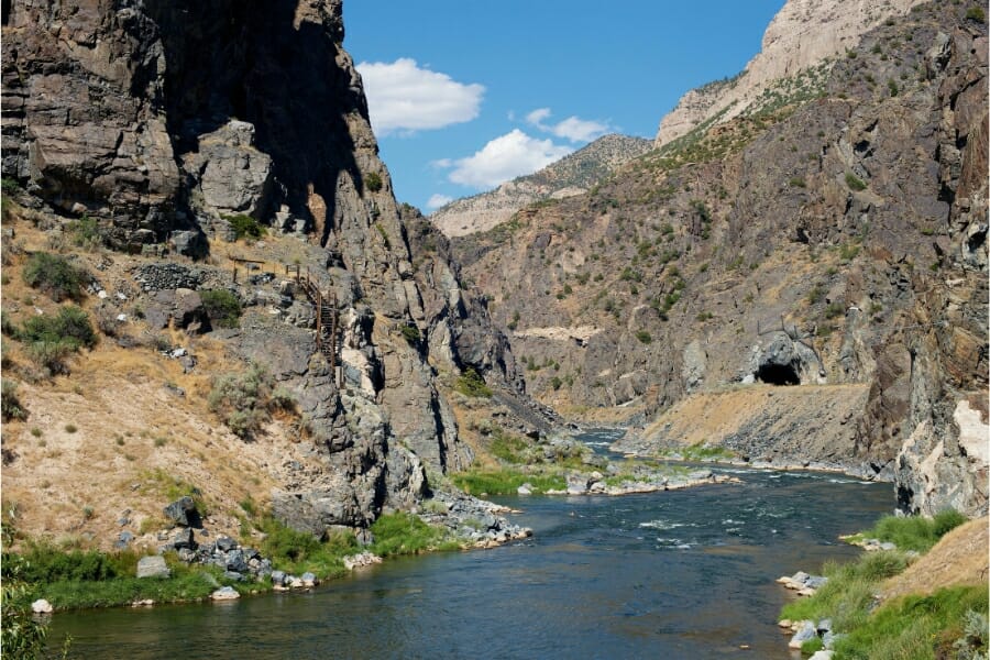 Stunning view of the interesting rock layers traversed by gentle waters in Sweetwater Canyon