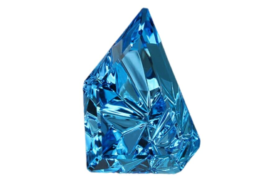 A stunning piece of blue topaz with a pointy end