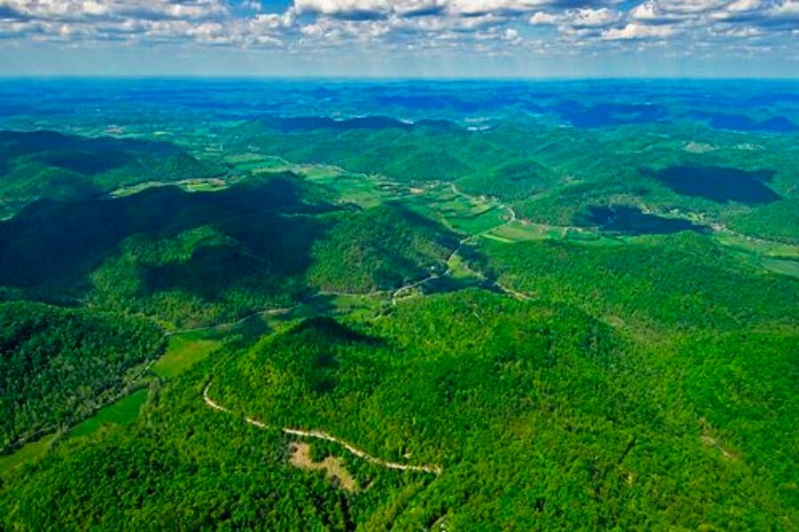 Aerial view of the landscapes of The Knobs