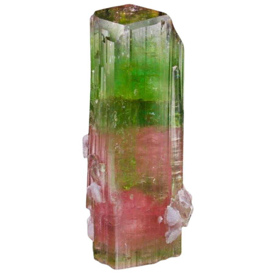 Vibrant color-zoned pink and green tourmaline crystal