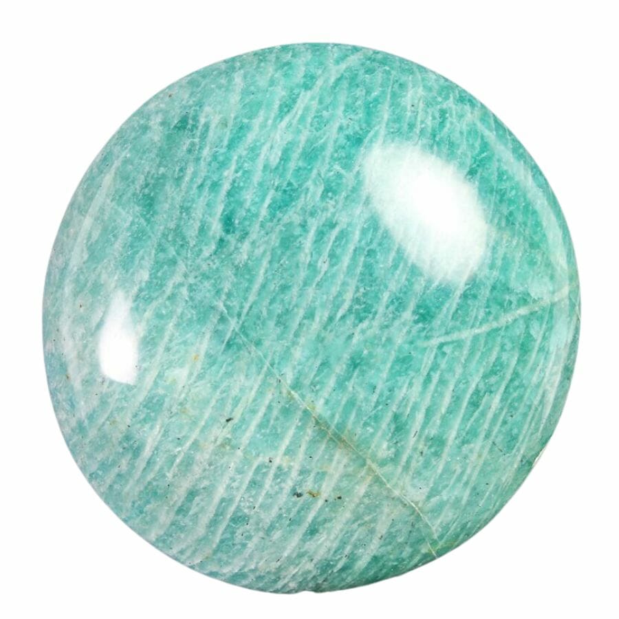 round polished turquoise blue amazonite pebble with white streaks