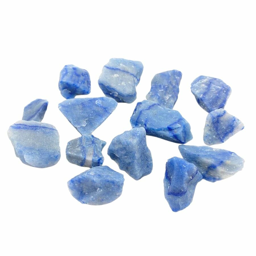 collection of blue aventurine rough stones with white patterns