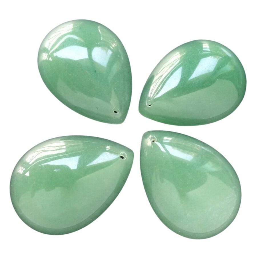 four pear-shaped apple green aventurine pendants