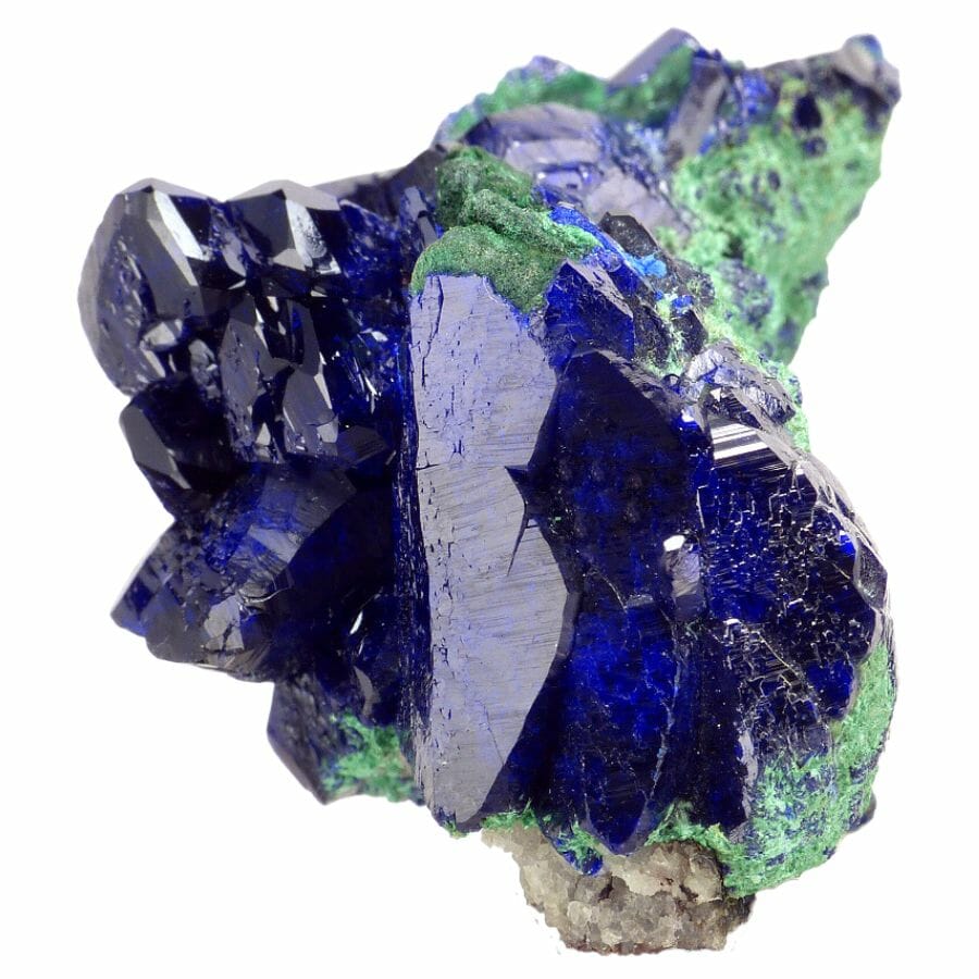 deep blue azurite crystal with green crust