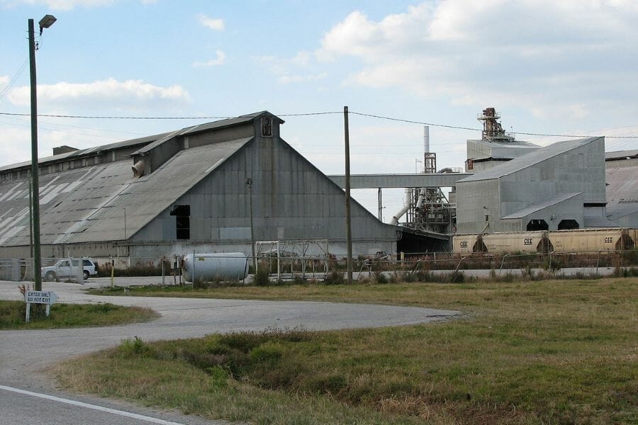 gray industrial building for processing phosphate in the Bone Valley Formation
