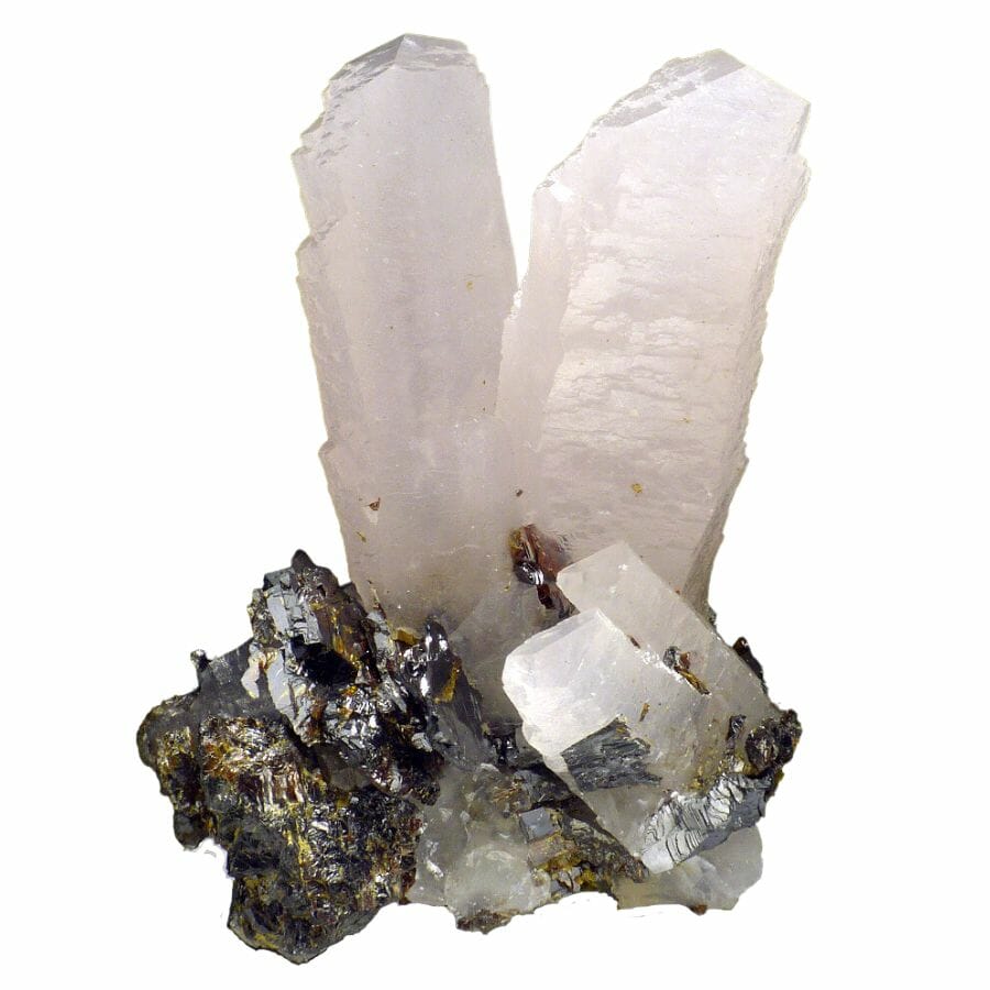 white elongated calcite crystals on a matrix