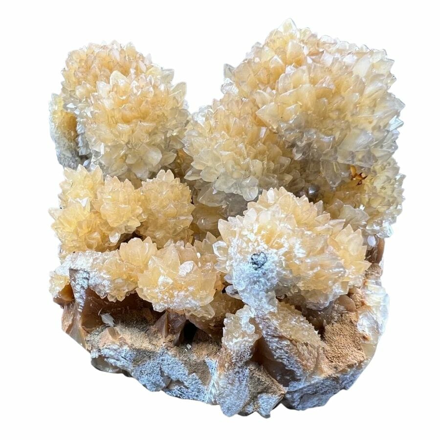 clusters of beige calcite crystals