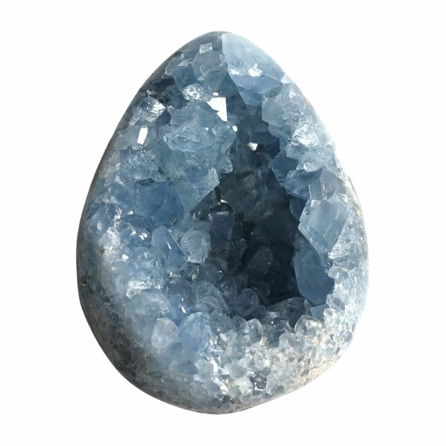 egg-shaped rock containing blue celestite crystals