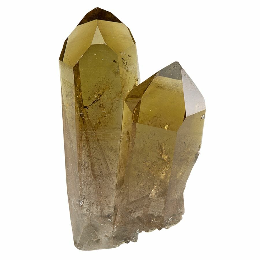 two glassy citrine crystals, each with six sides