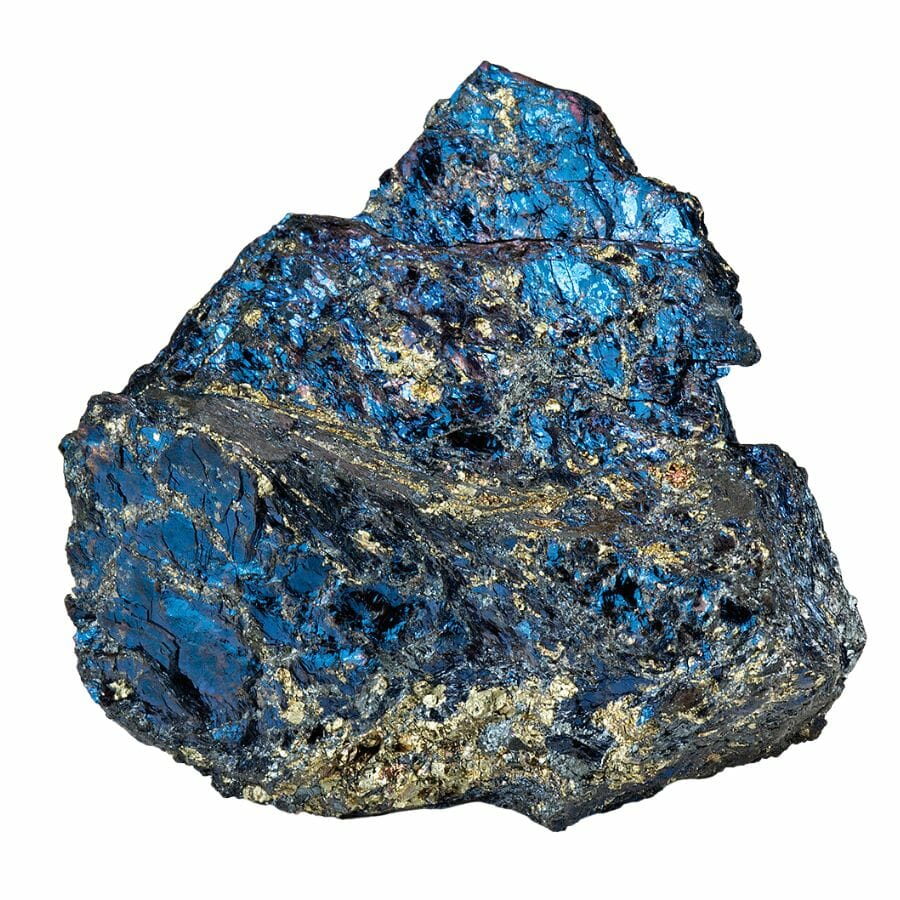bright blue covellite crystals on a rock