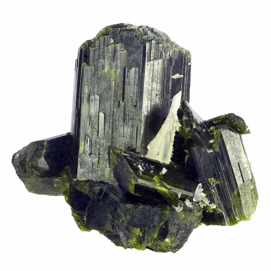 cluster of deep green epidote crystals